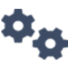 Two blue gears are shown on a black background.